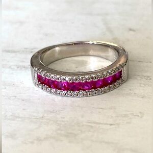 Half Eternity Ring Band Pink And White Stone Size 7